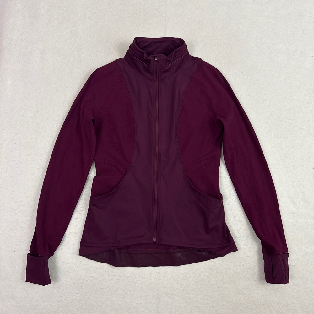 Lululemon Far and Free Running Jacket Berry Purple Nulux Hooded Sz 10